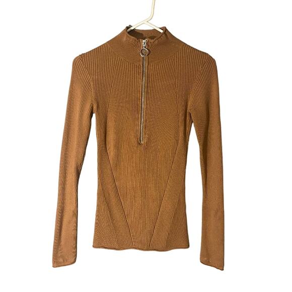 H&M Dusty Rose Ribbed Long Sleeve Half Zip Pullover Knit Sweater Women Sz XS - Picture 1 of 7